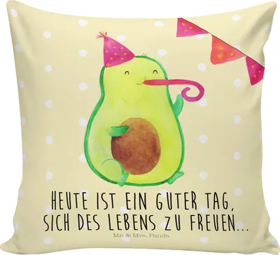 Produktbild von Mr. & Mrs. Panda Sofakissen Avocado Party - Gelb Pastell - Geschenk, Happy Birthday, Geburtstag, Sofa Kissen, Kuschel, Deko, Avocados, für, 40x40, Polster