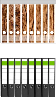 Produktbild von Wallario 8 Stück schmale Ordner inkl. Klebeetiketten mit Motive Holzstamm mit Asteinschluss -  Set mit Rückenschildern / Ordnerrücken Stickern