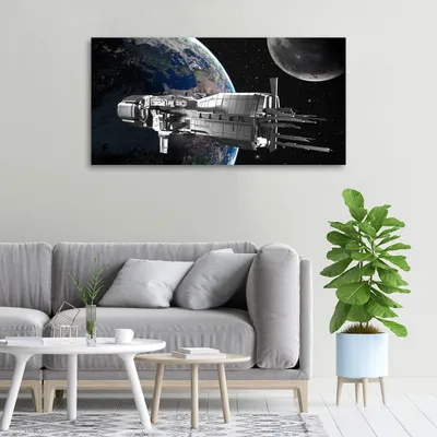 Produktbild von Tulup® Glas-Bild - 100x50 -Wandkunst - Wandbild hinter gehärtetem Sicherheitsglas  - Weltall & Science-Fiction - Raumschiff - Schwarz