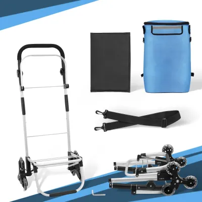 Produktbild von Einkaufstrolley 50 l - Faltbarer Treppensteiger - Dreieckräder - Tragbarer Handwagen für Einkäufe - Leichter Transportwagen - Blau