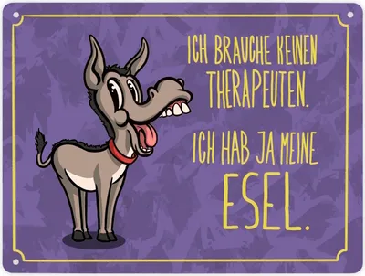 Produktbild von Metallschild XL in 21x28 cm mit Esel und Spruch - Ich brauche keinen Therapeuten
