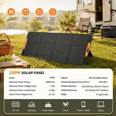Zdjęcie produktu dla Panel solarny, przenośny i składany, o wysokiej wydajności, ładowarka solarna o mocy 200 W