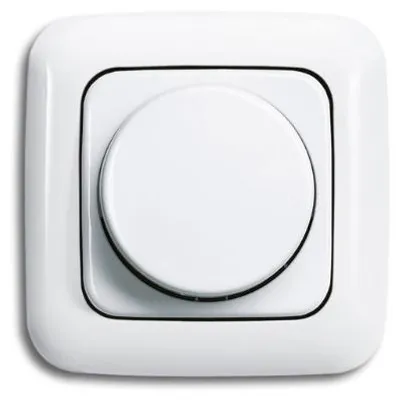 Produktbild von Busch Jäger Komplett-Set, LED-Dimmer m.Drehbetätigung, 1-Fach Rahmen, Drehdimmer Abdeckung, Reflex SI Alpinweiß