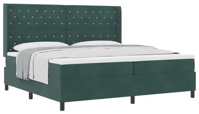 Imagen del producto de Cama con somier y colchón, color verde oscuro, 200 x 200 cm, tapizada en terciopelo