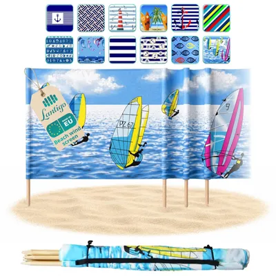 Immagine prodotto di Lantigo Paravento da Spiaggia Surfing 10m | Frangivento Protezione da Vento Sole Microfibra Anti-UV 80cm