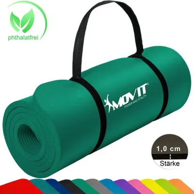 Produktbild von MOVIT Gymnastikmatte Pilates, Gymnastik, Yoga, Matte - hautfreundlich und , Yogamatte für Zuhause oder Unterwegs - 183x60x1cm, Dunkelgrün
