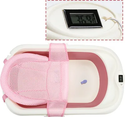 Immagine prodotto di Fiqops vasca da bagno per bambini Vasca da bagno da viaggio Ergonomica pieghevole con termometro