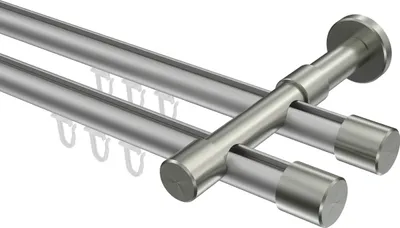 Produktbild von Interdeco Innenlaufstange / Gardinenstange mit Innenlauf Silbergrau / Edelstahl-Optik, Typ Prestige Santo (Kappe), 20 mm Ø 2-läufig, 260 cm