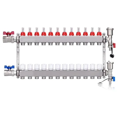 Produktbild von 12 Heizkreise | Heizkreisverteiler inkl. 1" Kugelhähne | Fußbodenheizung mit Entlüfter Flussmesser Durchflussmesser für Eurokonus 3/4 | 30x1,5 mm HKV