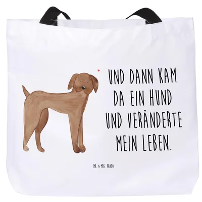 Produktbild von Mr. & Mrs. Panda Reisetasche Hund Dogge - Weiß - Geschenk, Sprüche, Tragetasche, Hunde, Schultasche, Herz, Tasche, Unitasche, Süß, Tote Bag