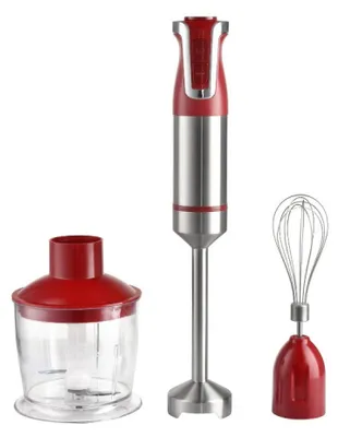 Zdjęcie produktu dla Royalty Line RL-ESMS800RED: Zestaw blendera ręcznego 3 w 1 – trzepaczka elektryczna, blender zanurzeniowy, rozdrabniacz – czerwony