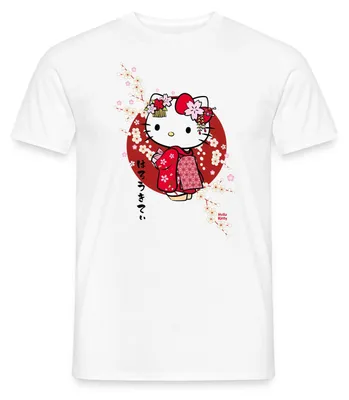 Produktbild von Spreadshirt Hello Kitty Japan Kimono Kirschblüten Männer T-Shirt, M, Weiß