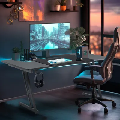 Produktbild von XMTECH Gaming Tisch Eckschreibtischer 120x60cm PC Schreibtisch Gamer Computertisch Bürotisch mit Headsethalterung und Getränkehalter Gamingtisch für Heim und Büro, ohne LED