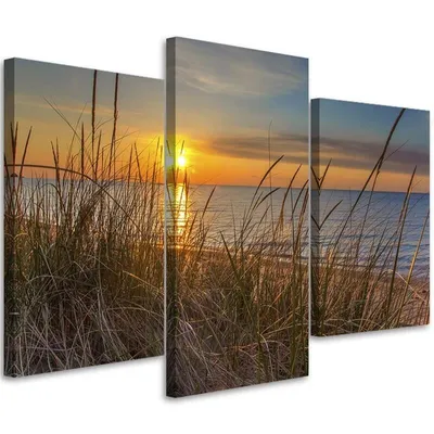 Immagine prodotto di Trittico su tela tramonto sul mare 60x40 cm Feeby arancione quadro pronto da appendere