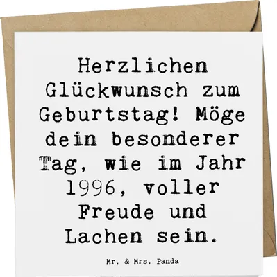 Produktbild von Mr. & Mrs. Panda Grußkarte Spruch 1996 Geburtstag Freude - Weiß - Geschenk, Geburtsjahr, Alter, doppelkarte, Jahrgang, Klappkarte, Glückwunschkarte, anlasskarte, Lachen