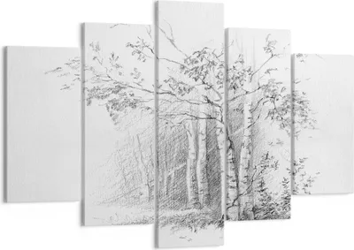 Produktbild von Bild auf Leinwand - Leinwandbild - 5 Teile - Skizze Wald Birke - 150x100cm - Wand Bild - Wanddeko - Wandbilder - Leinwanddruck - Bilder - Wanddekoration - Leinwand bilder - Wandbild - EA150x100-4280