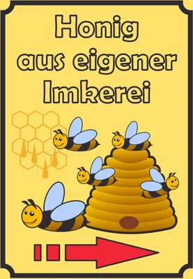 Produktbild von Verkaufsschild Schild Honig Hochkant mit Pfeil rechts A2 Rückseite selbstklebend