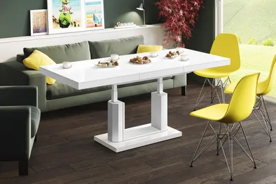 Produktbild von Design Couchtisch Tisch H-120 Hochglanz stufenlos höhenverstellbar ausziehbar Esstisch