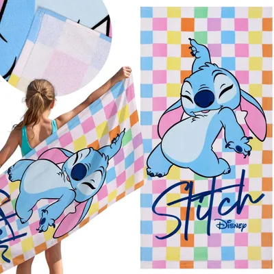 Produktbild von DISNEY Stitch farbenfrohes, schnell trocknendes Strand- und Badetuch, 100 % Baumwolle, 70 × 140 cm