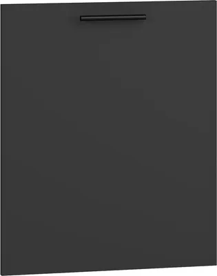 A dark gray cabinet door with a black handle.
