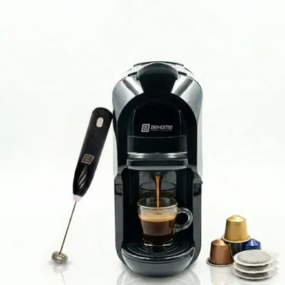 Espressomaschine mit 3 Adaptern + Milchaufschäumer, schwarz