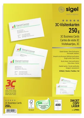 Image de sigel Cartes de visite PC, 85 x 55 mm, 250 g/qm, blanc pur
