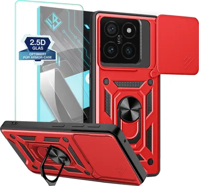 Produktbild von Armor Handyhülle für Xiaomi 14T Pro mit 9H Displayglas Displayschutz Kameraschutz Handy Panzer Case Cover Schutzhülle Outdoor Farbe: Rot