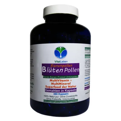 Produktbild von Blütenpollen 360 Kapseln - Kalt gemahlene Bienenpollen - MultiVitamin + MultiMineral SUPERFOOD der NATUR - Imkerqualität - ohne Zusatzstoffe