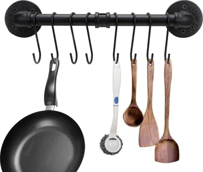 Produktbild von Famanu Wandregal für Küchenutensilien - 8 Haken - Schwarz