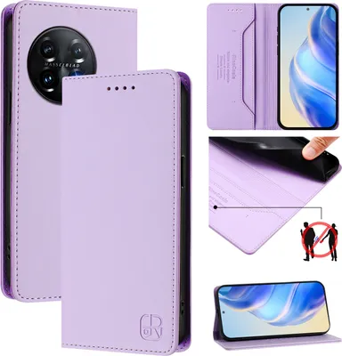Produktbild von Lederhülle für OnePlus 11 Hülle Flip Brieftasche Kartenfächern Ständer Schutzhülle Violett