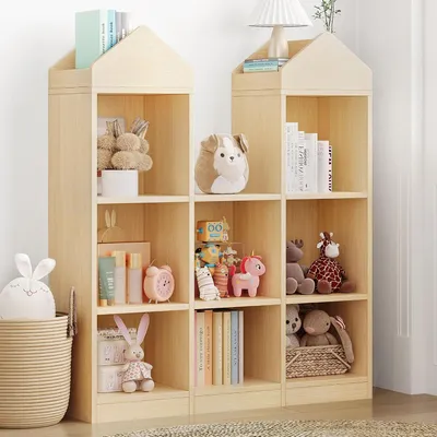 Produktbild von Bücherregal Kinder Holz 107 cm 8 Fächer Spielzeugaufbewahrung mit Kippschutz