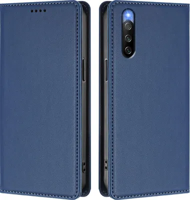 Image de Etui en cuir pour Sony Xperia 10 IV, étui magnétique en cuirPolyuréthaneavec support Bleu foncé