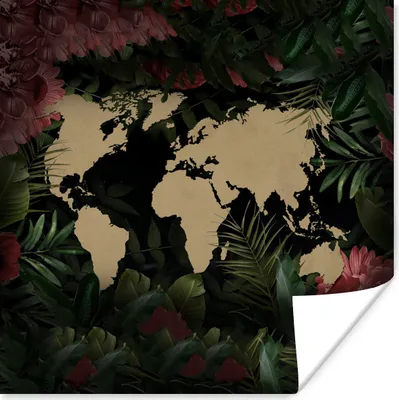Produktbild von MuchoWow® Poster Weltkarte - Pflanzen - Blumen 100x100 cm - Babyzimmer
