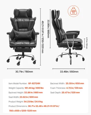 Obrázek produktu pro Kancelářská židle - Ergonomická židle - Otočná židle - Židle s nastavitelnou opěradlem (135°)
