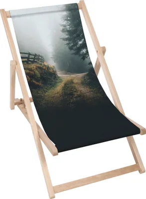 Obrázek produktu pro Dreamroots Skládací dřevěné lehátko, bukové dřevo do 130 kg, skládací lehátko s třístupňovým nastavením sklonu opěradla, Foggy Landscape