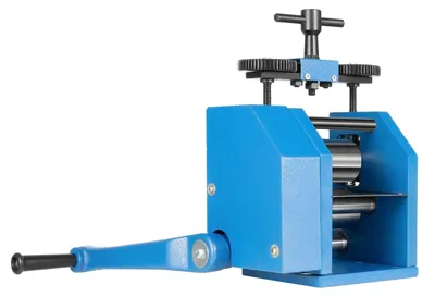 Image de Laminoir à bijoux - Laminoir manuel 3 en 1 - Pour tôle, fil métallique, profilés demi-ronds - Construction robuste en fer/acier - Appareil de table - Bleu