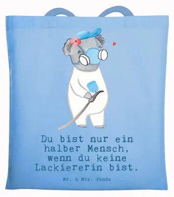 Produktbild von Mr. & Mrs. Panda tragetasche baumwolle Lackiererin Herz - Sky Blue - Geschenk, Tote Bag, Gesellenprüfung, Schultasche, Spruch, Beutel, Ausbildung, Witzig, Lustig, Tasche