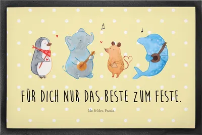 Produktbild von Mr. & Mrs. Panda Schmutzfangmatte Big Band 50 x 75 cm - Gelb Pastell - Geschenk, Hund, Maus, Elefant, fußmatte, Fussmatte, Bodenvorleger, Gitarre, Schmutzmatte, Pinguin