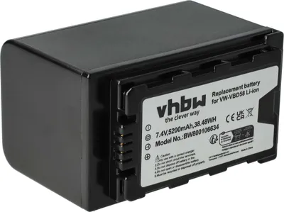 Produktbild von vhbw Akku Ersatz für Panasonic VW-VBD58 für Videokamera Camcorder (5200 mAh, 7,4 V, Li-Ion) + Infochip