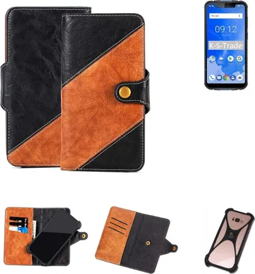 Produktbild von K-S-Trade Handyhülle Schutzhülle Bookstyle Case Wallet-Case kompatibel mit Ulefone Armor 5 Handy Cover Bumper Klapphülle schwarz hellbraun 1x