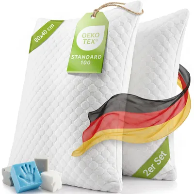 Produktbild von Juskys Kissen 40x80 cm für Bett - 2er Set Kopfkissen mit Memory-Foam Füllung - Weiß
