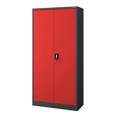 Produktbild von Büroschrank C001 Aktenschrank Lagerschrank Mehrzweckschrank Metallschrank 4 Fachböden Pulverbeschichtung Stahlblech 185 cm x 90 cm x 40 cm, Farbe: Anthrazit/rot