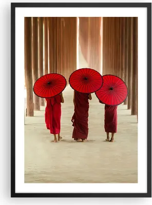 Produktbild von Gerahmtes Poster - Schwarzer Rahmen - Bhutan Regenschirm Rot - 50x70 cm - Wand Bild - Wanddeko - Wandbilder - Kunstposter - Wandposter - Bilderrahmen - Bilder - Kunstdruck - Wandbild - P2BPA50x70-4290