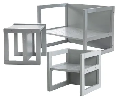 Image de roba Ensemble de sièges de style campagnard pour enfants, 2 tabourets & un banc pour enfants transformable en table
