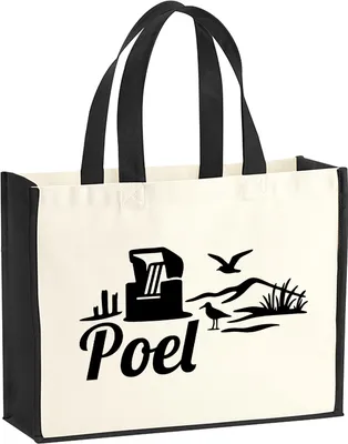 Produktbild von Huuraa Jutetasche Poel Strandmotiv 21 Liter Black Jute und Baumwolle Einkaufstasche Geschenkidee