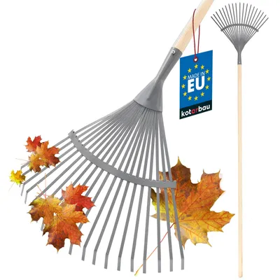 Image de KOTARBAU® Rateau à Feuille Acier 41 cm Râteau Jardin- avec Manche 187 cm Ramasse Feuille Outil Robuste pour Gazon et Feuilles Gris et Bois Naturel