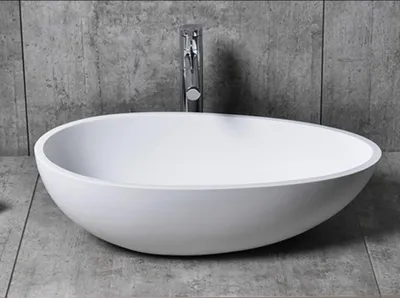 Produktbild von Aufsatzwaschbecken TWA65 - Mineralguss - Weiß - Oval - 60 x 35 x 16 cm, Farbe:Weiß matt, Ablaufgarnitur wählbar:Ohne Ablaufgarnitur, Zusätzl. Blende für Ablaufgarnitur:ohne zusätzl. Blende