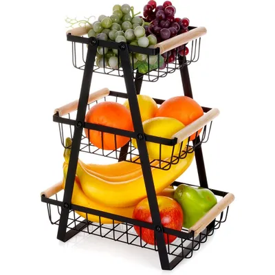Produktbild von Vilde úložný koš koš na ovoce koš na zeleninu kovový koš drátěný koš z kovu černý 3-stupňový