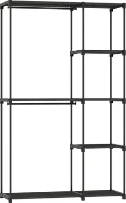 Produktbild von Fortuna Lai Stoffschrank Kleiderschrank mit Kleiderstange, Ablagen, für Schlafzimmer, Ankleidezimmer, 111 x 43 x 185 cm, Schwarz