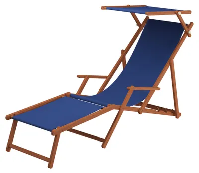 Produktbild von Sonnenliege blau Strandliege Holzliege Buche Fußteil Sonnendach Tisch Kissen 10-307 FST KD
